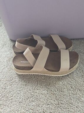 Madden Girl Nude Elastic Strap Platform Sandals